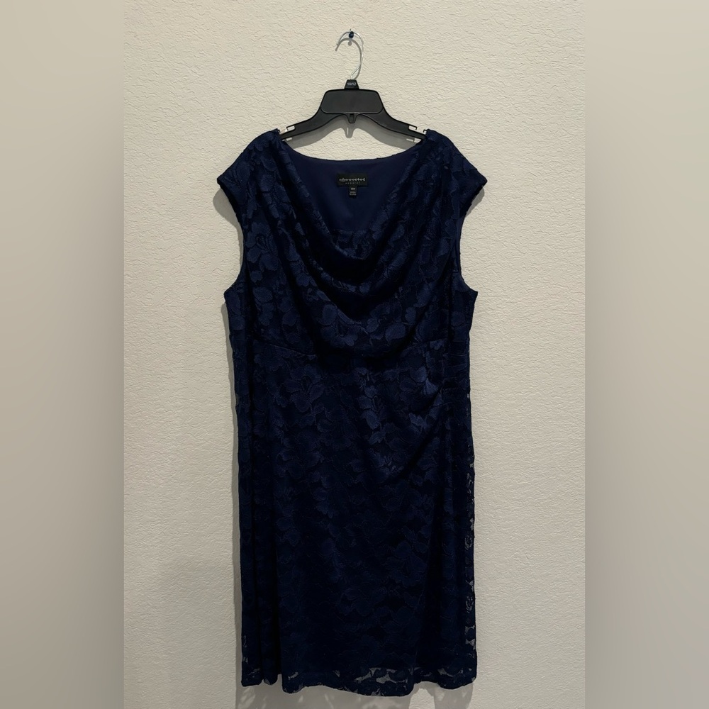 Connected Apparel Sequin Lace Cowl Neck Dress